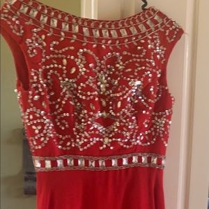 Red crystal embellished, Floor length w/train.